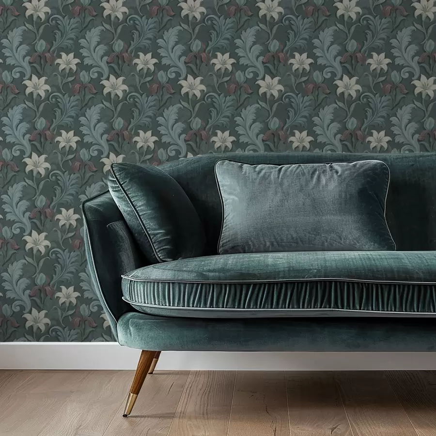 Фототапет Тъмнозелен фон с ириси и декоративни листа a00755