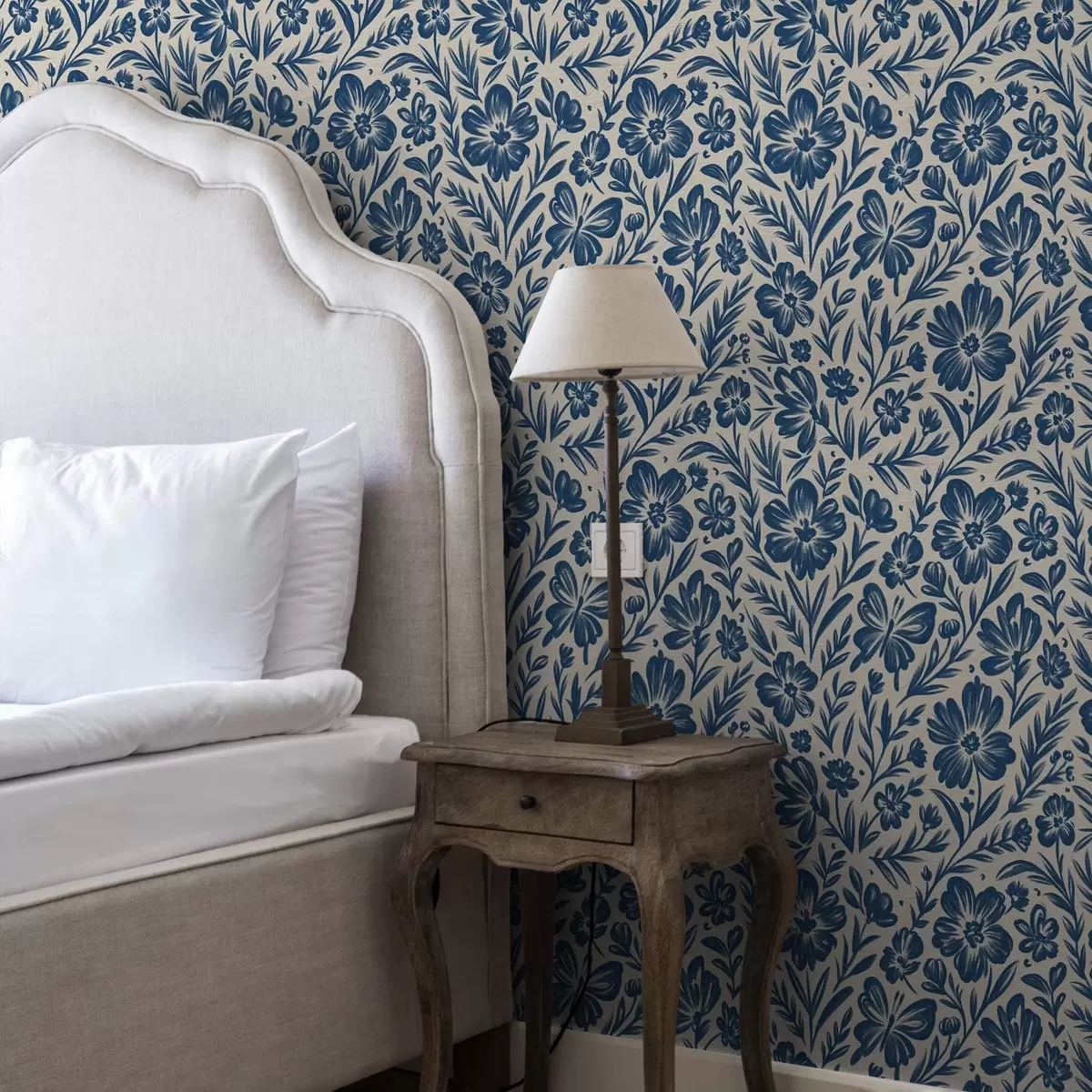 Тапети Синьо флорално орнамент с пеперуди a00758