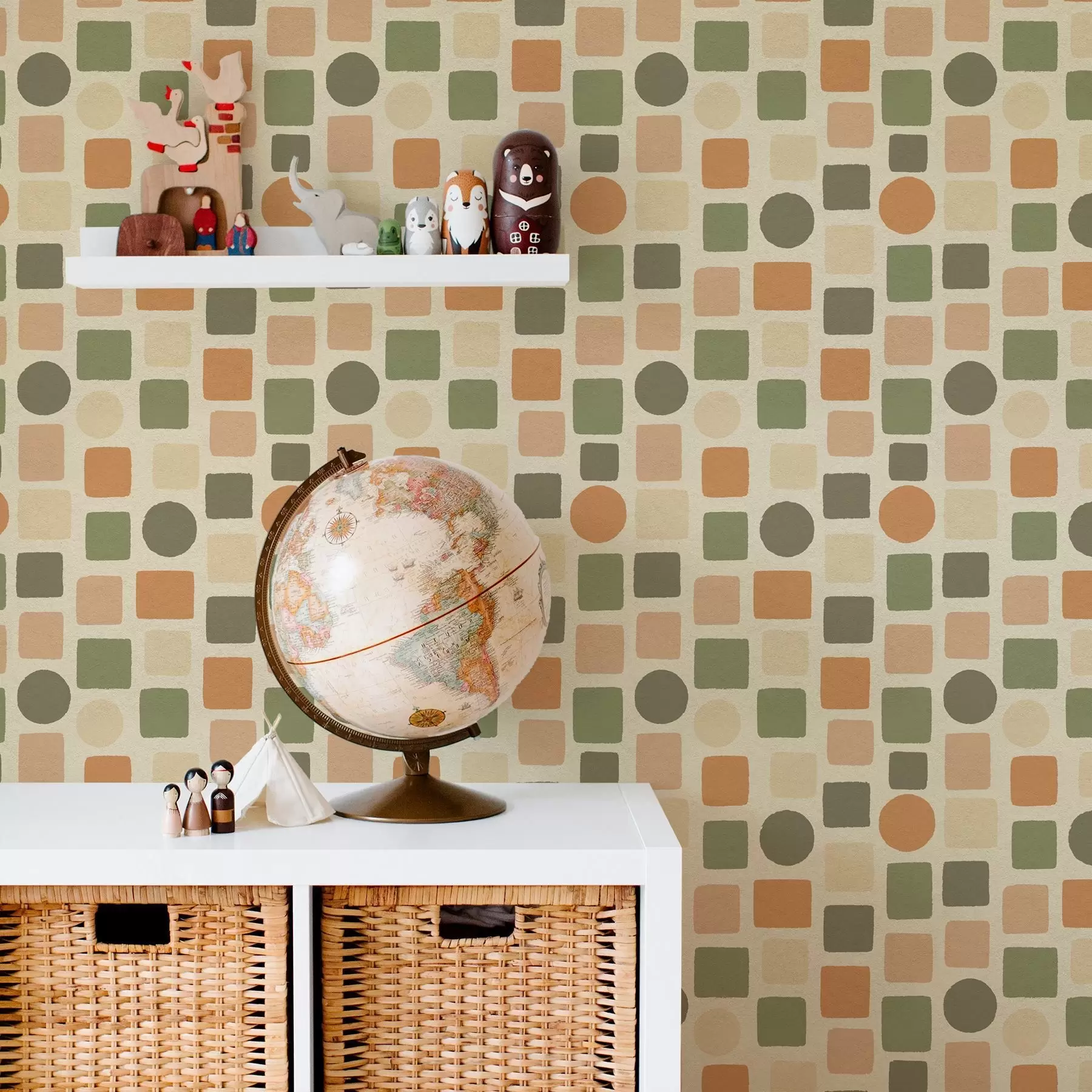 Фототапет Геометричен мотив от квадрати и кръгове в топли тонове a00759