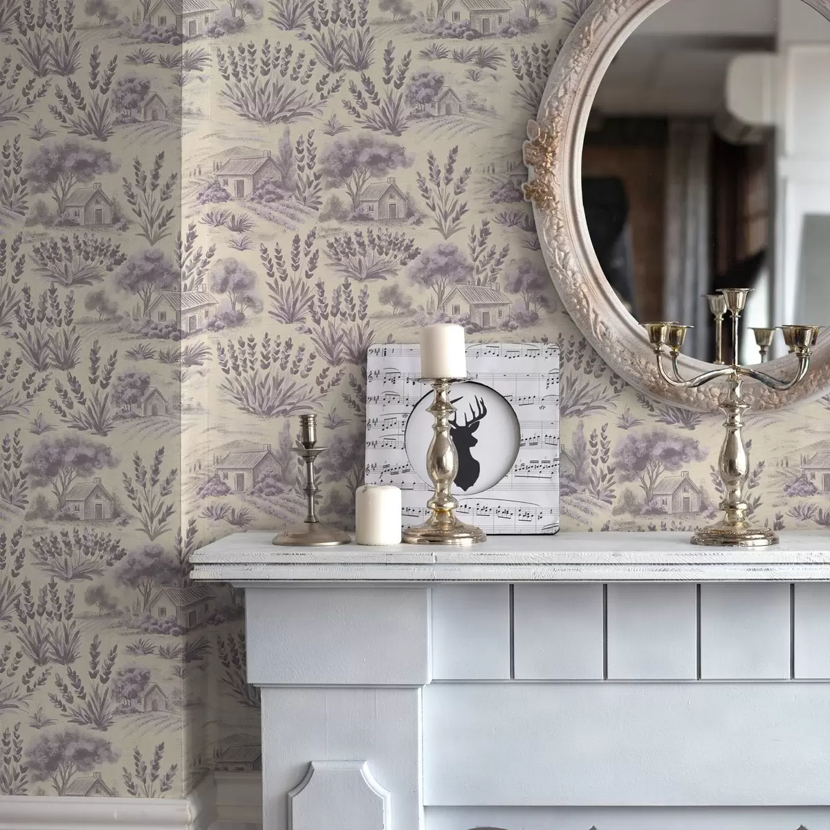 Тапети Лавандулови полета и къщи в пастелни тонове a00765