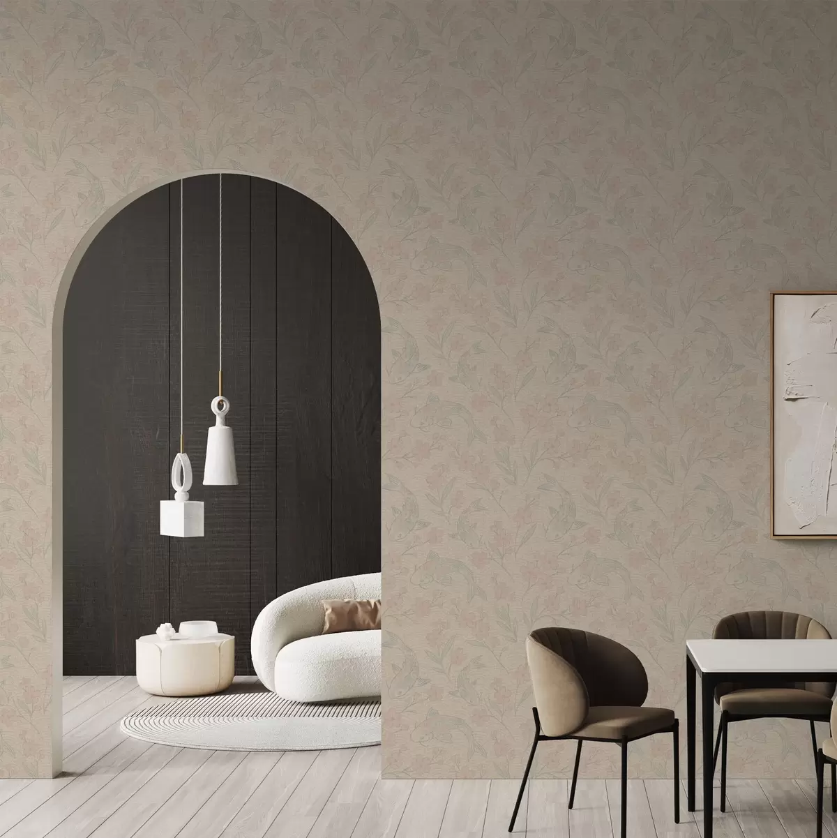 Тапети Шарани сред цветя в нежни бежово-розови нюанси a00766