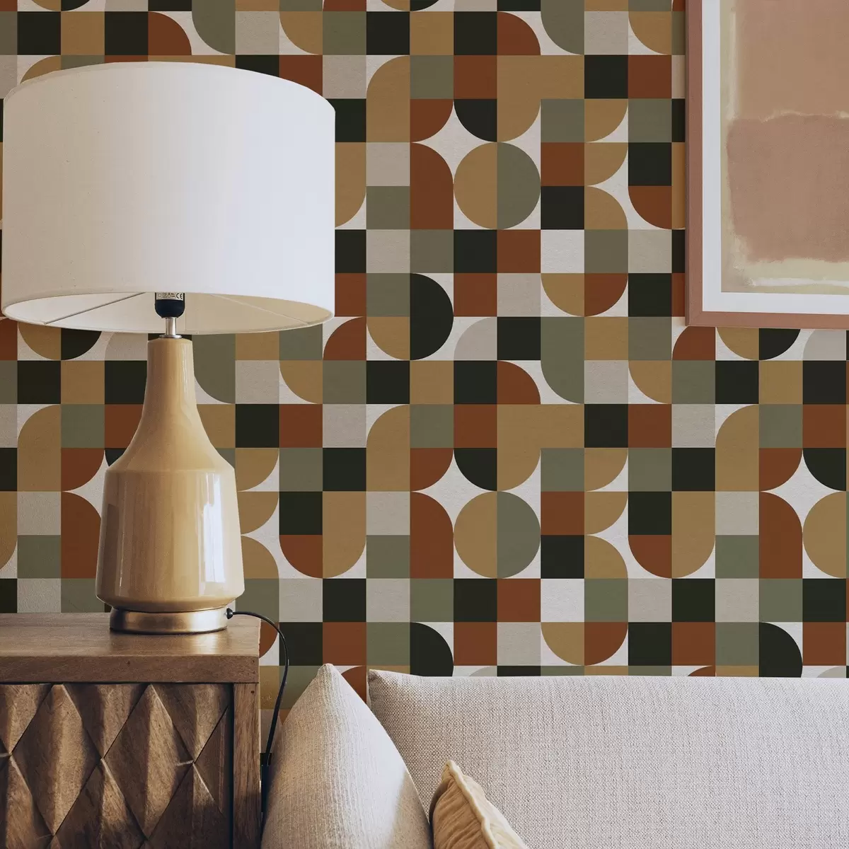 Тапети Модулна геометрия в топли земни тонове a00770