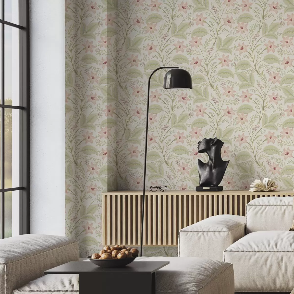 Тапети Деликатни цветя и листа в пастелни тонове a00771