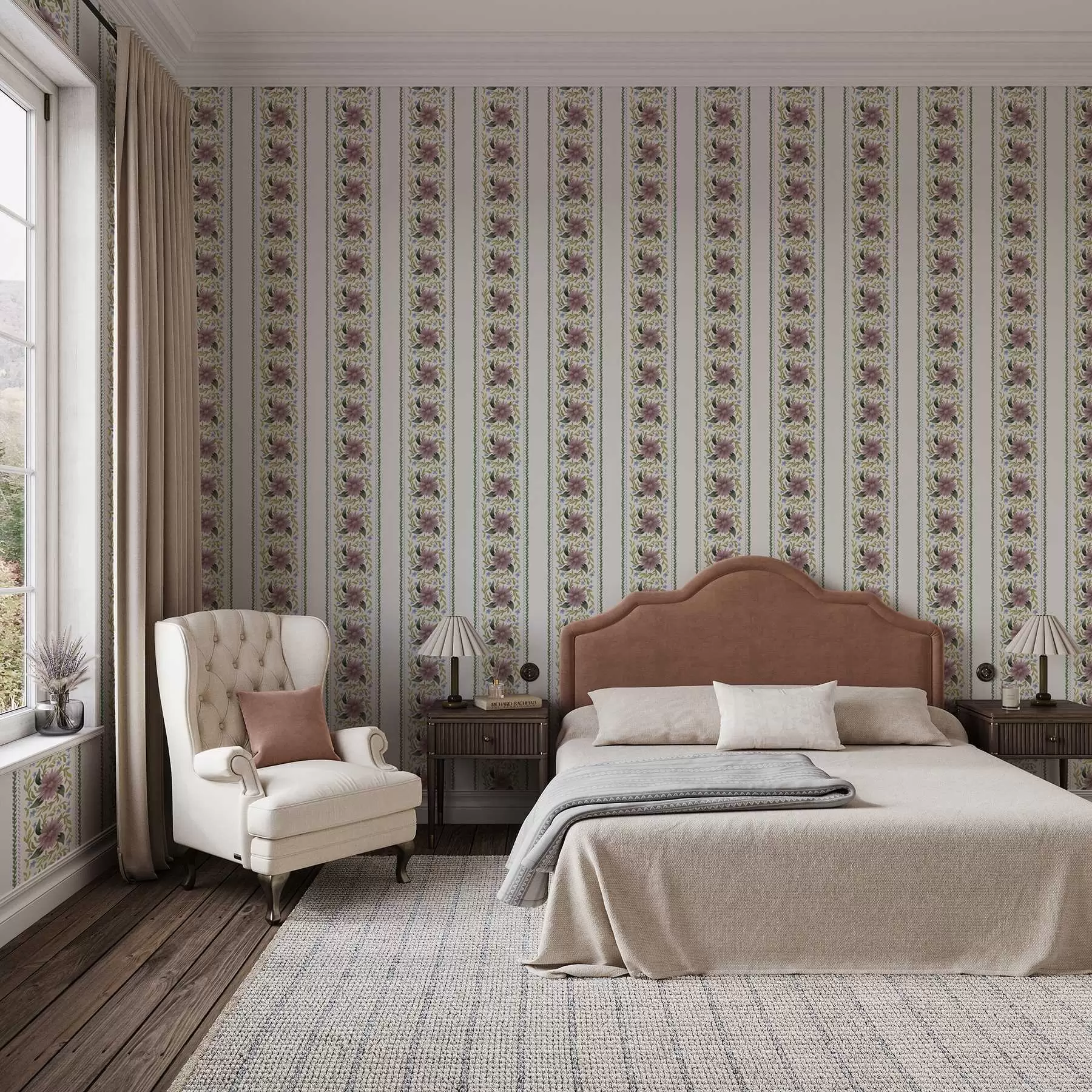 Фототапет Вертикални флорални ивици в лилаво-сини тонове a00809