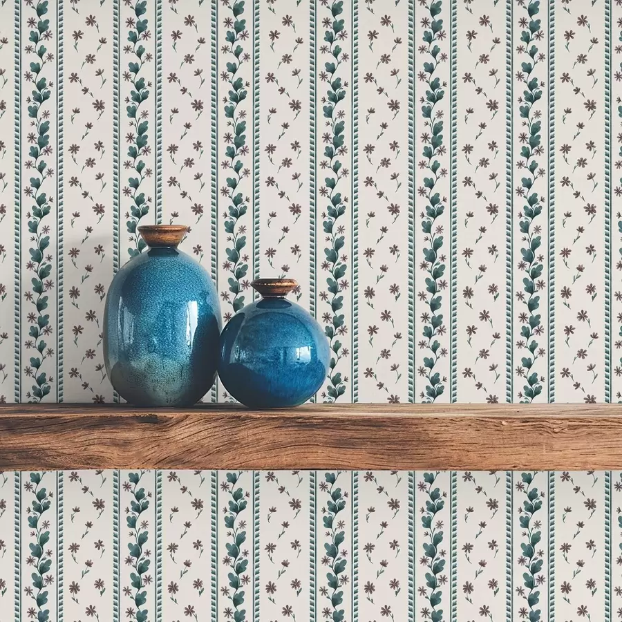 Фототапет Вертикални флорални ивици в синьо-кафяви тонове a00811