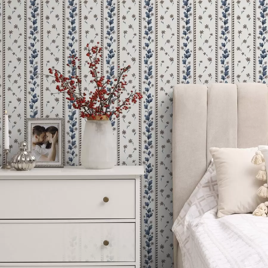 Фототапет Вертикални флорални ивици в синьо-кафяви нюанси a00811v2