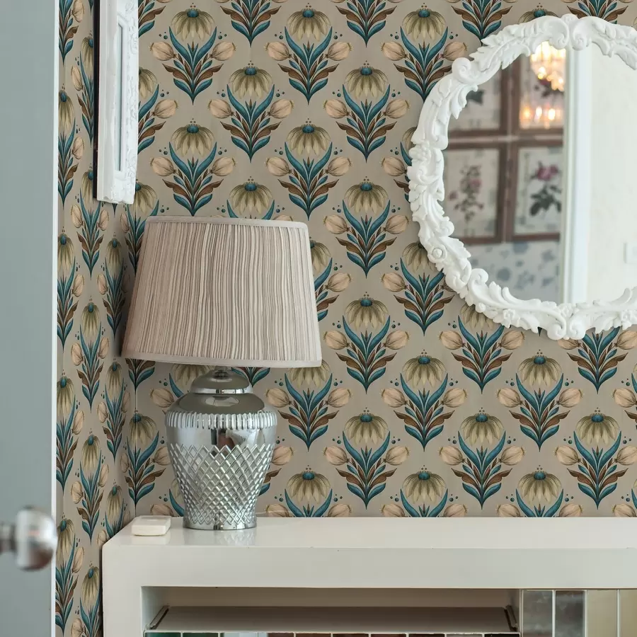 Фототапет Симетричен флорален орнамент в топли тонове a00812