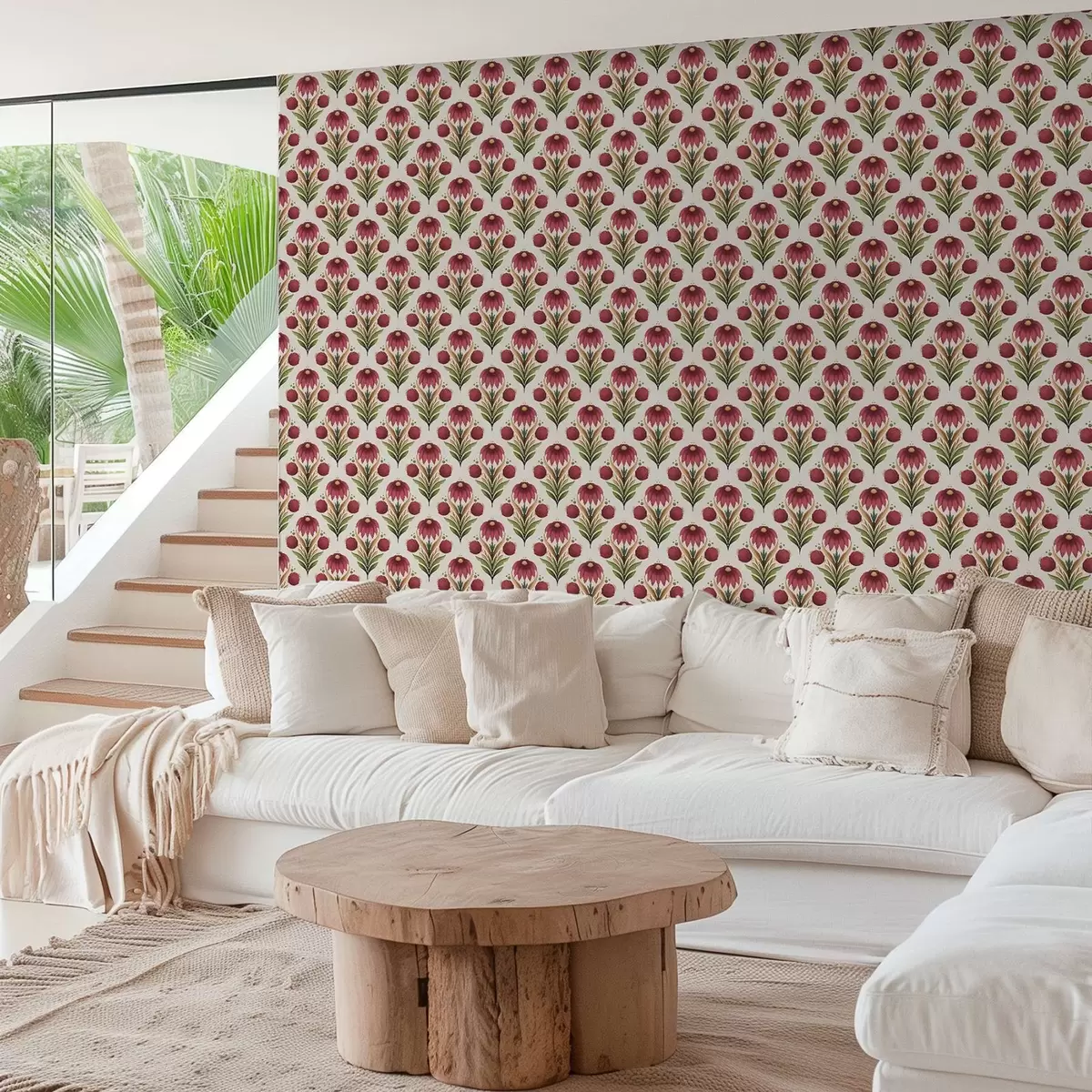 Тапети Симетричен флорален орнамент в наситени червено-зелени тонове a00812v4