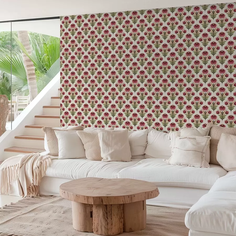 Фототапет Симетричен флорален орнамент в наситени червено-зелени тонове a00812v4