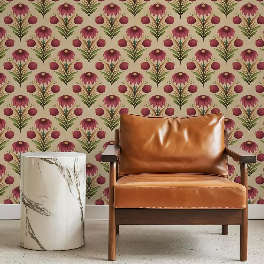 Фототапет Симетричен флорален орнамент на топъл бежов фон a00812v6