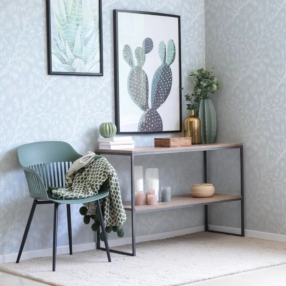 Тапети Борови клони в светли тонове на син фон a00838