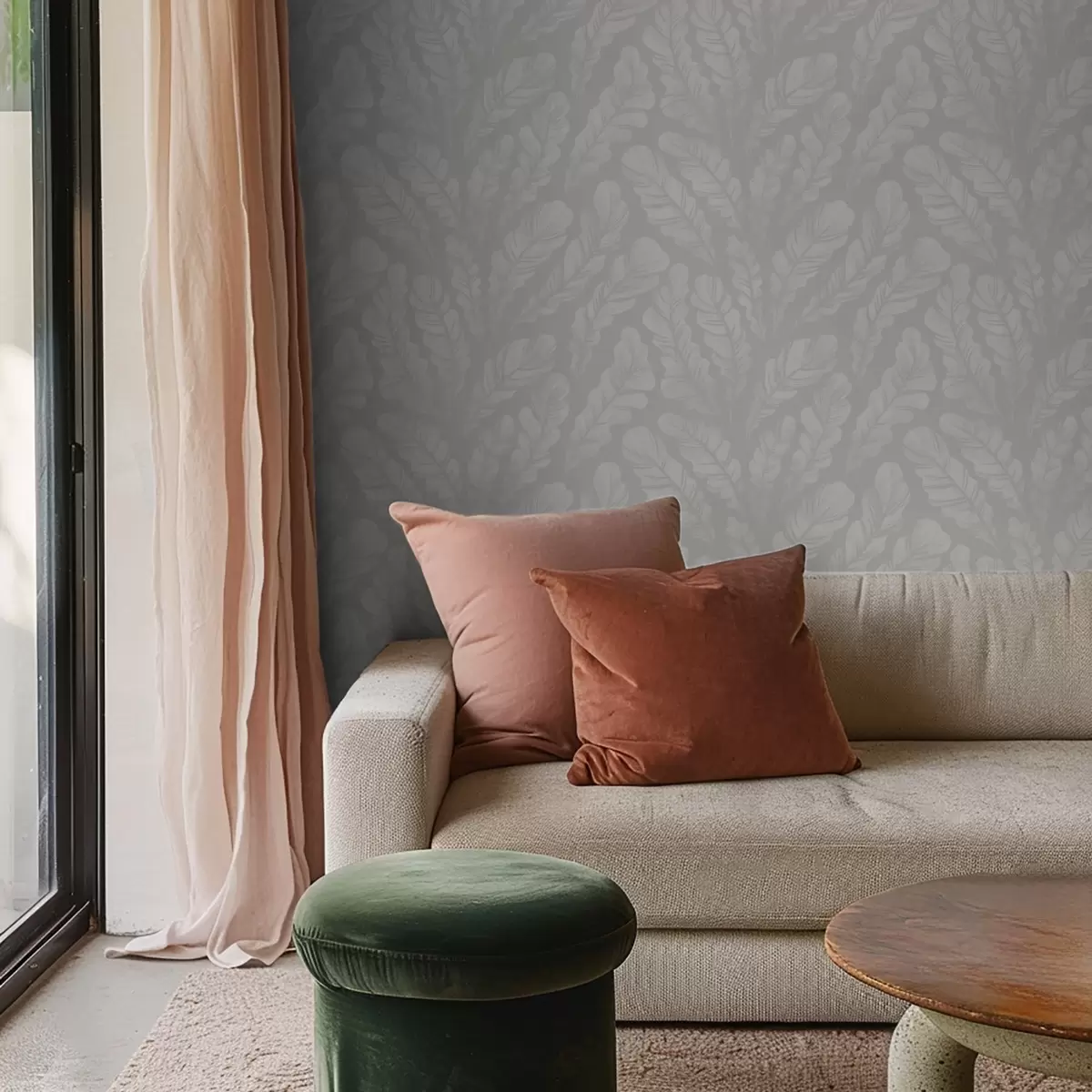 Тапети Големи пера в меки сиви нюанси a00839