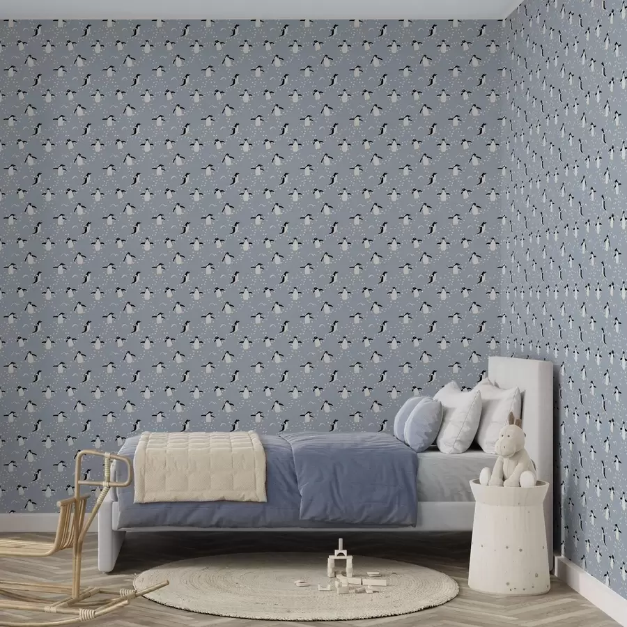 Фототапет Пингвини на сиво-синьо с отпечатъци a00655