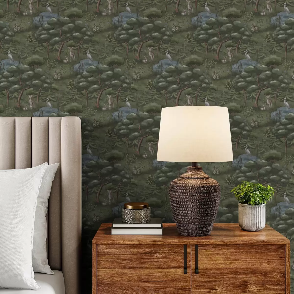 Тапети Гориста поляна с еленчета, зайци и чапли a00680