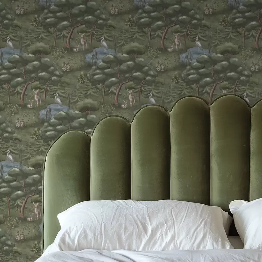 Фототапет Гориста поляна с еленчета, зайци и чапли a00680