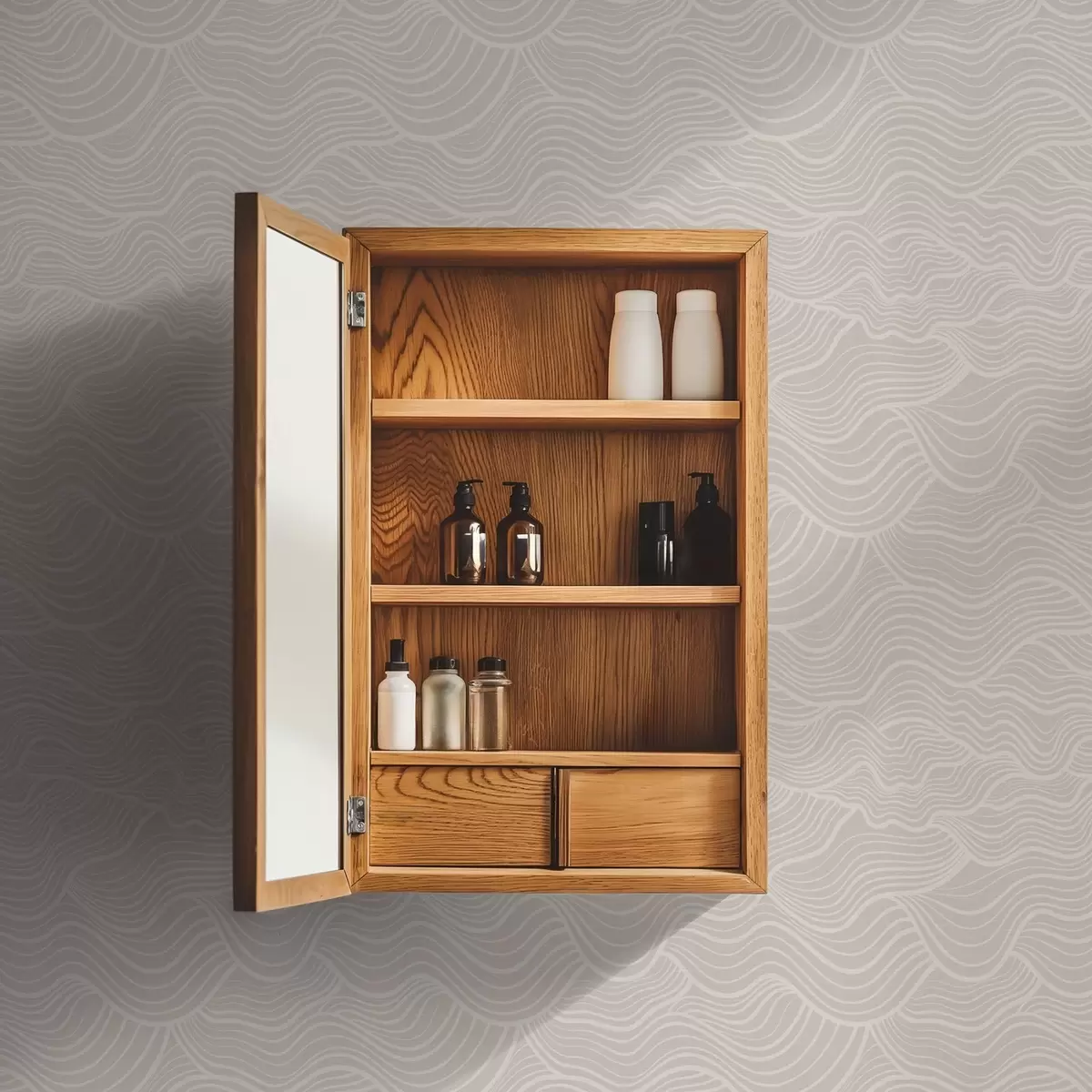 Тапети Тон в тон вълнообразни линии върху топло бежово a00681v1