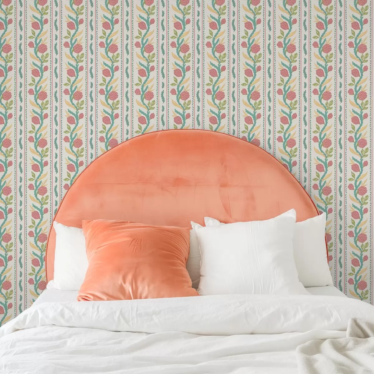 Тапети Ивици с коралови пъпки на светлокремав фон a00816v1