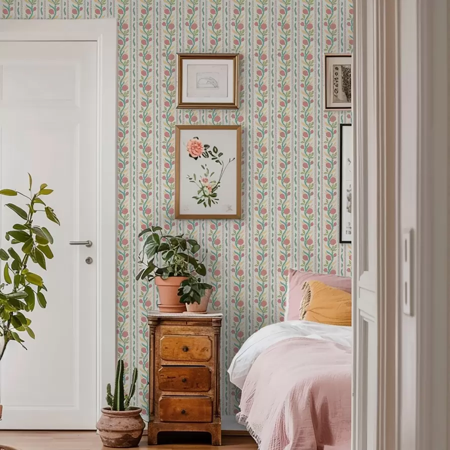 Фототапет Ивици с коралови пъпки на светлокремав фон a00816v1