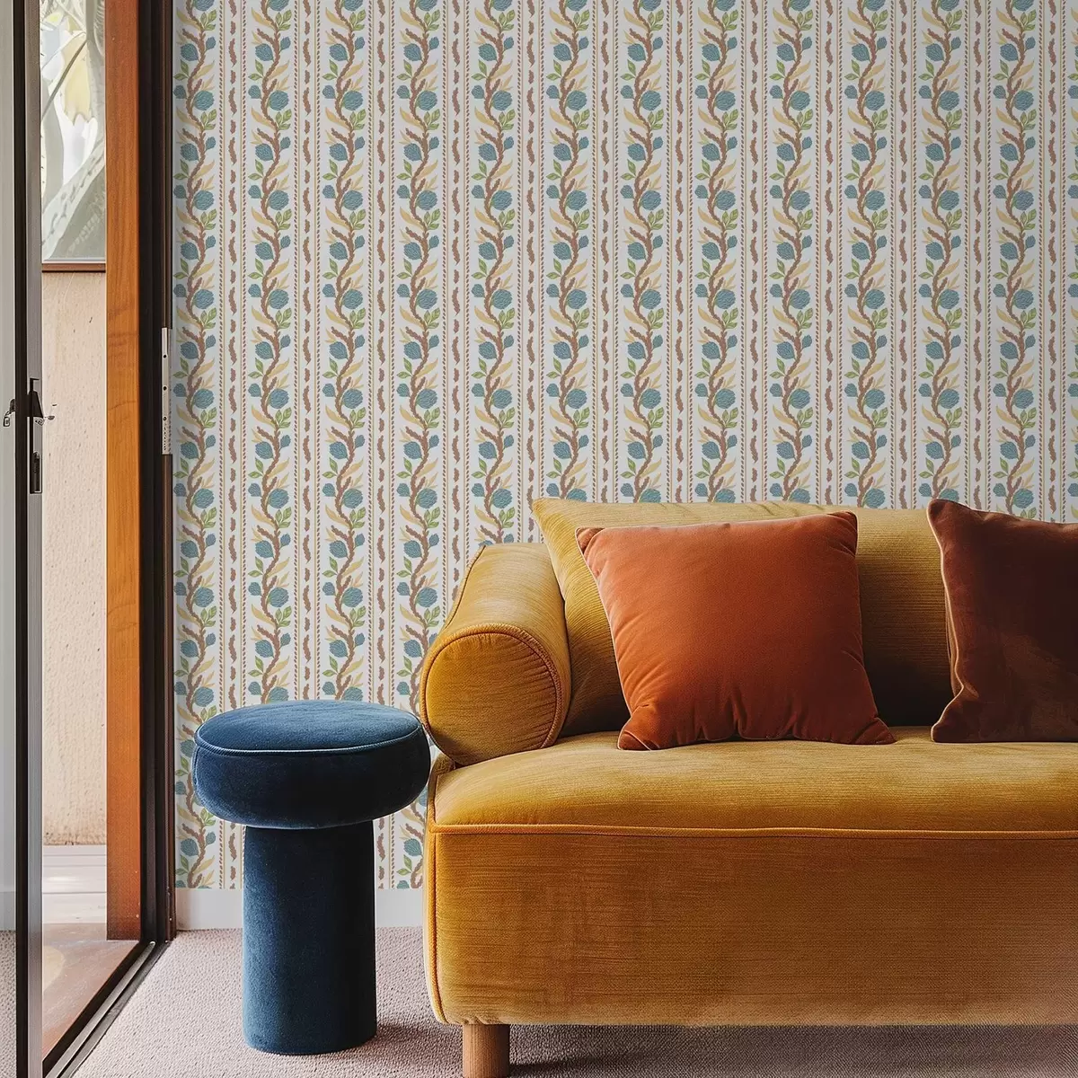 Тапети Вертикални ивици с сини цветя a00816v2