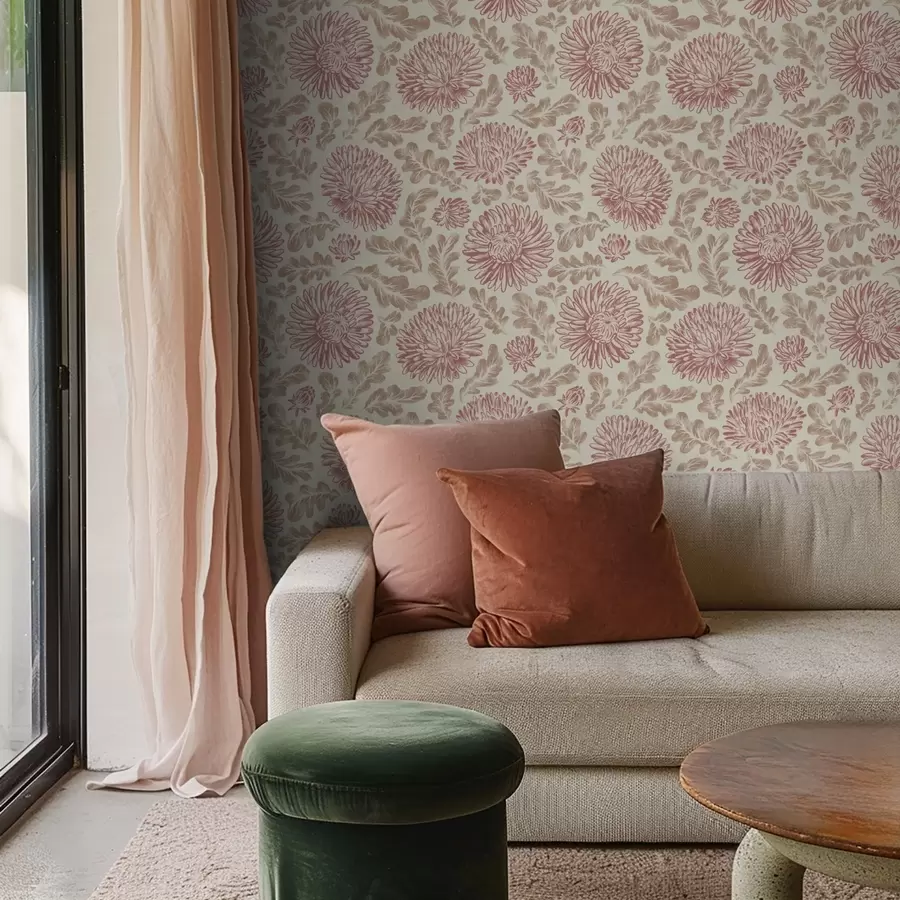 Фототапет Хризантеми с винени акценти върху кремаво a00840v1