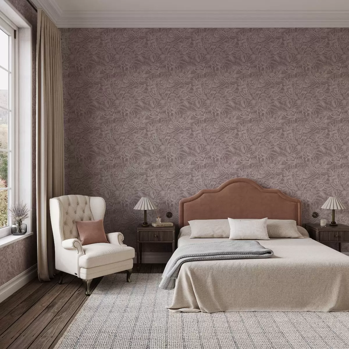 Тапети Гравирани рози върху тъмно сиво-кафяво a00841