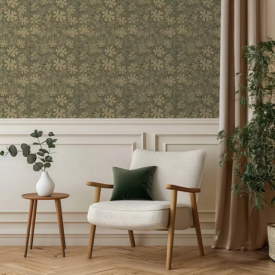 Фототапет Полеви листа и треви в сиво-маслинени нюанси a00847v1