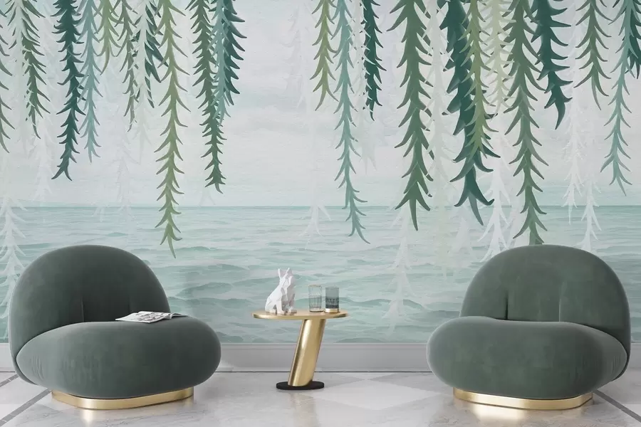 Фототапет Деликатни лози, висящи над вода, в стил акварел w04830