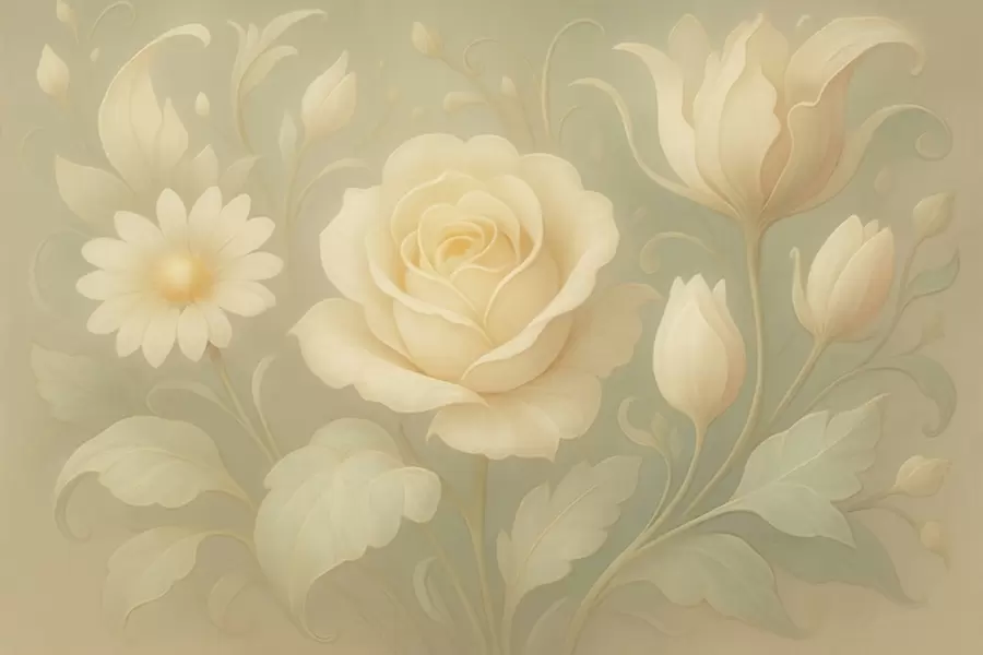 Фототапет Деликатна винтидж композиция с бежови рози на светлозелен фон w09499