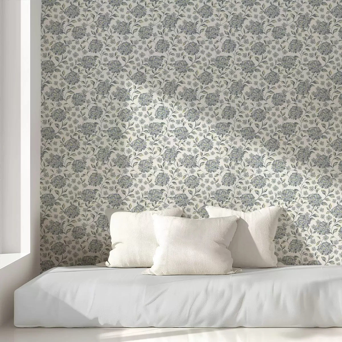 Тапети Гъсти цветове и листа в сиво-синя палитра a00778