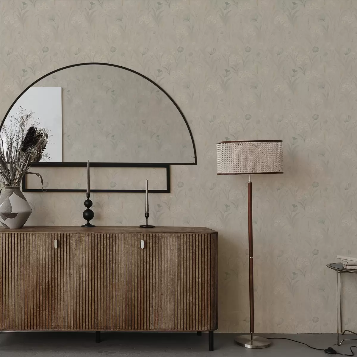 Тапети Нежна поляна с лалета и маргаритки, пастелен салвия a00779