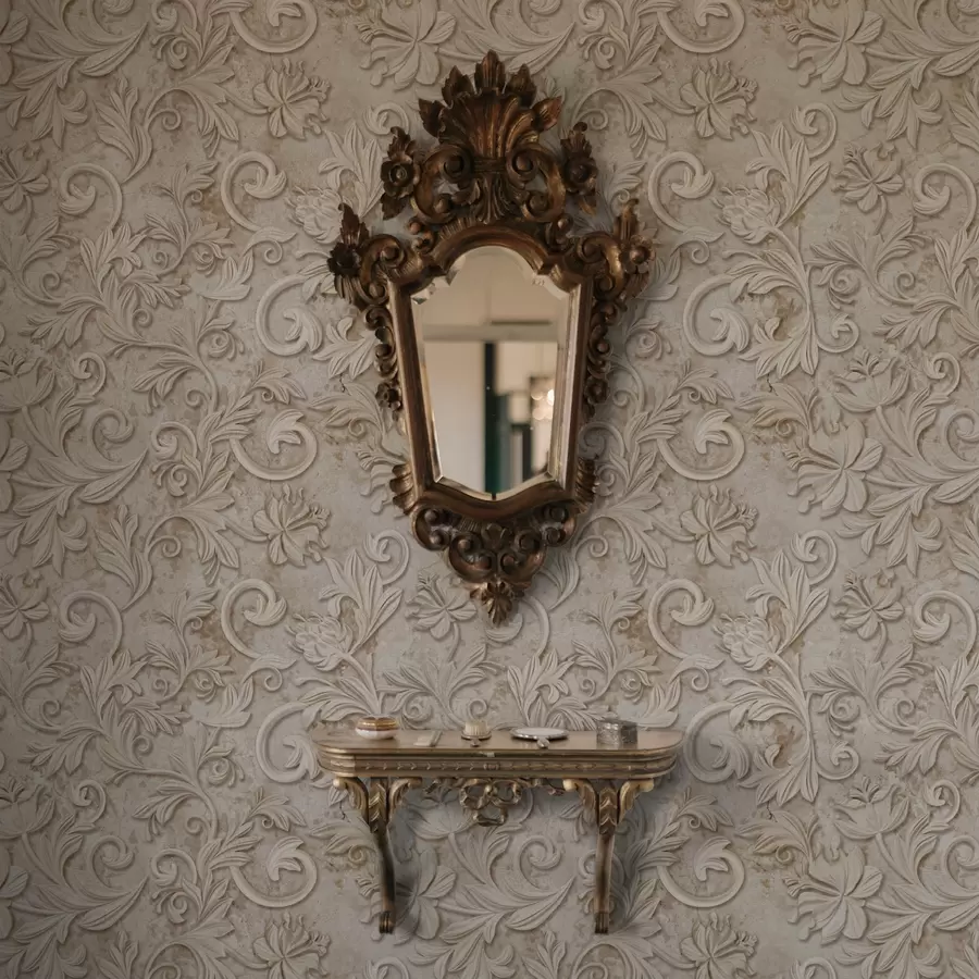 Фототапет Каменен релеф с флорални орнаменти, винтидж бежов цвят a00784