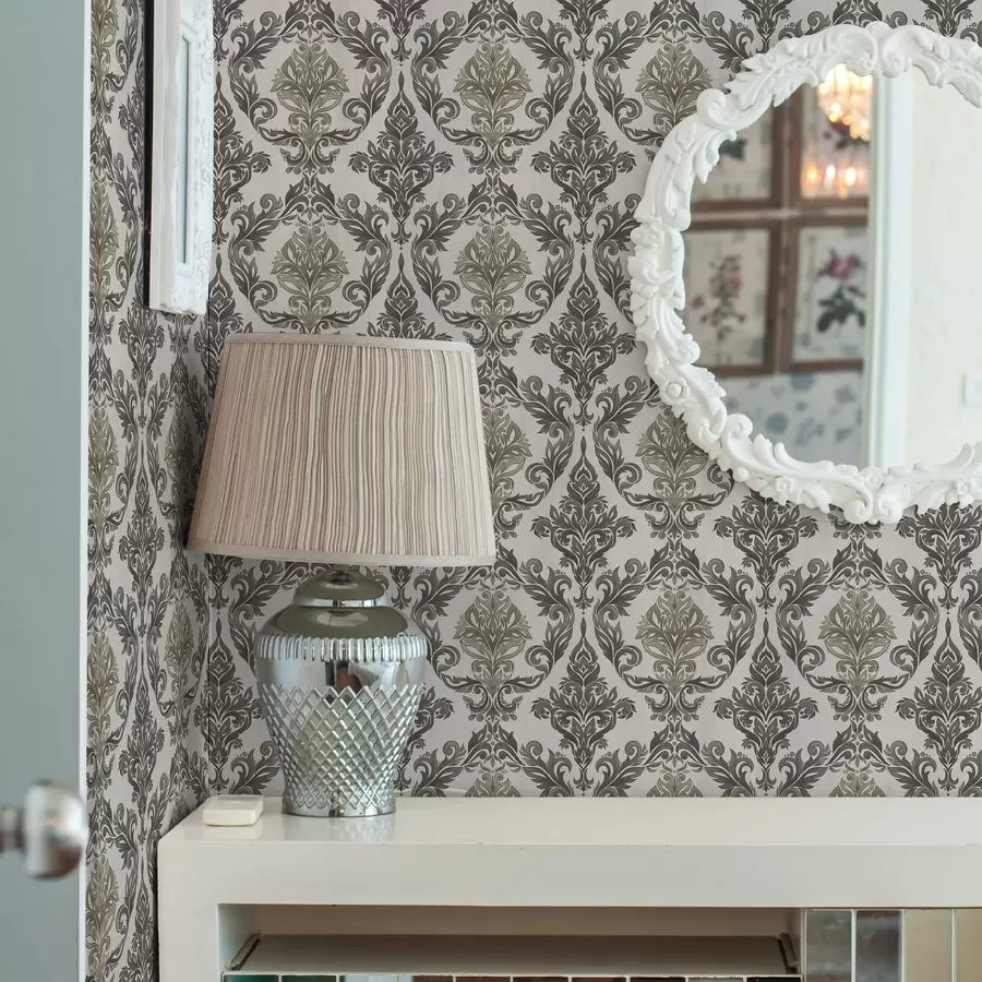 Фототапет Дамаска на светъл фон, маслинено-бронзови акценти a00828v6