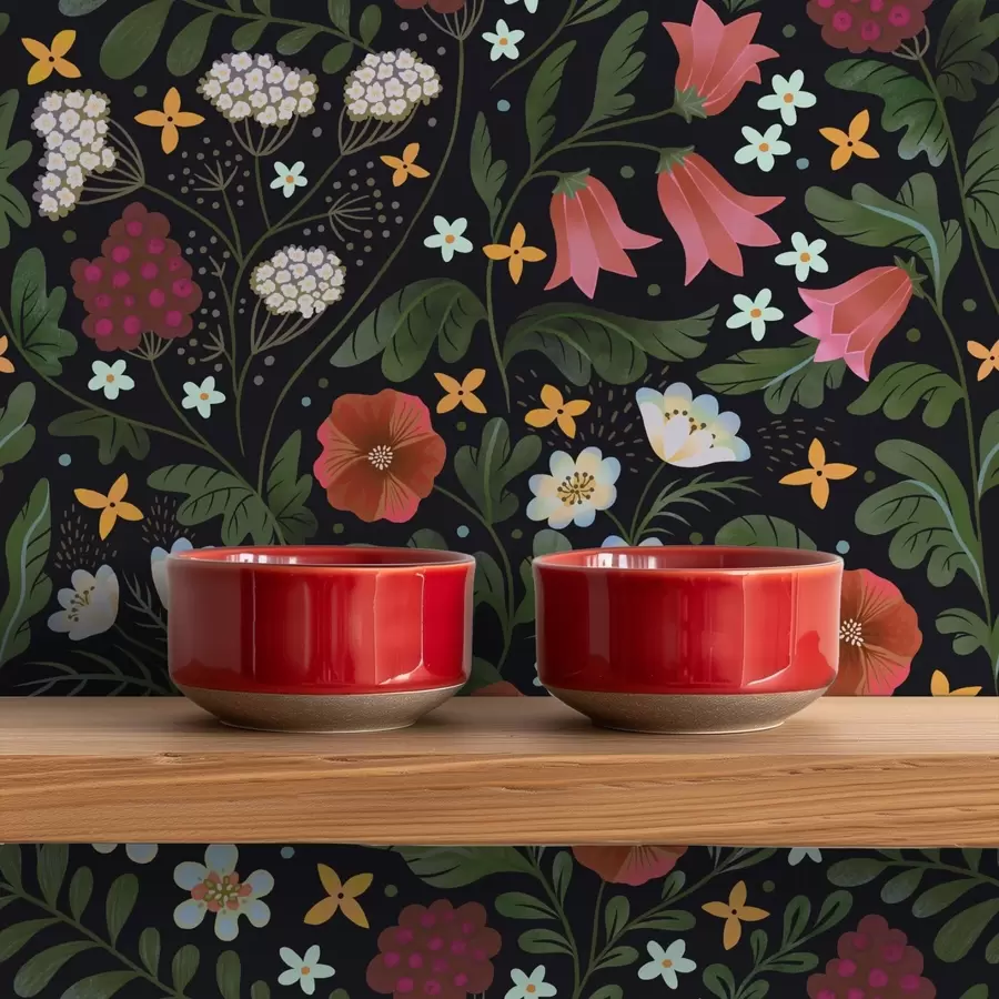 Фототапет Диви цветя и плодове на тъмно черен фон a00849v3