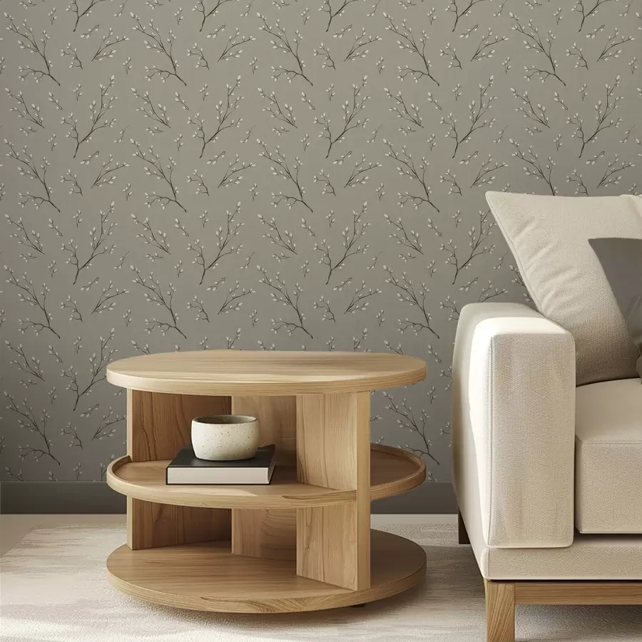 Фототапет Клонки с бели пъпки на ленен кафяв фон a00861