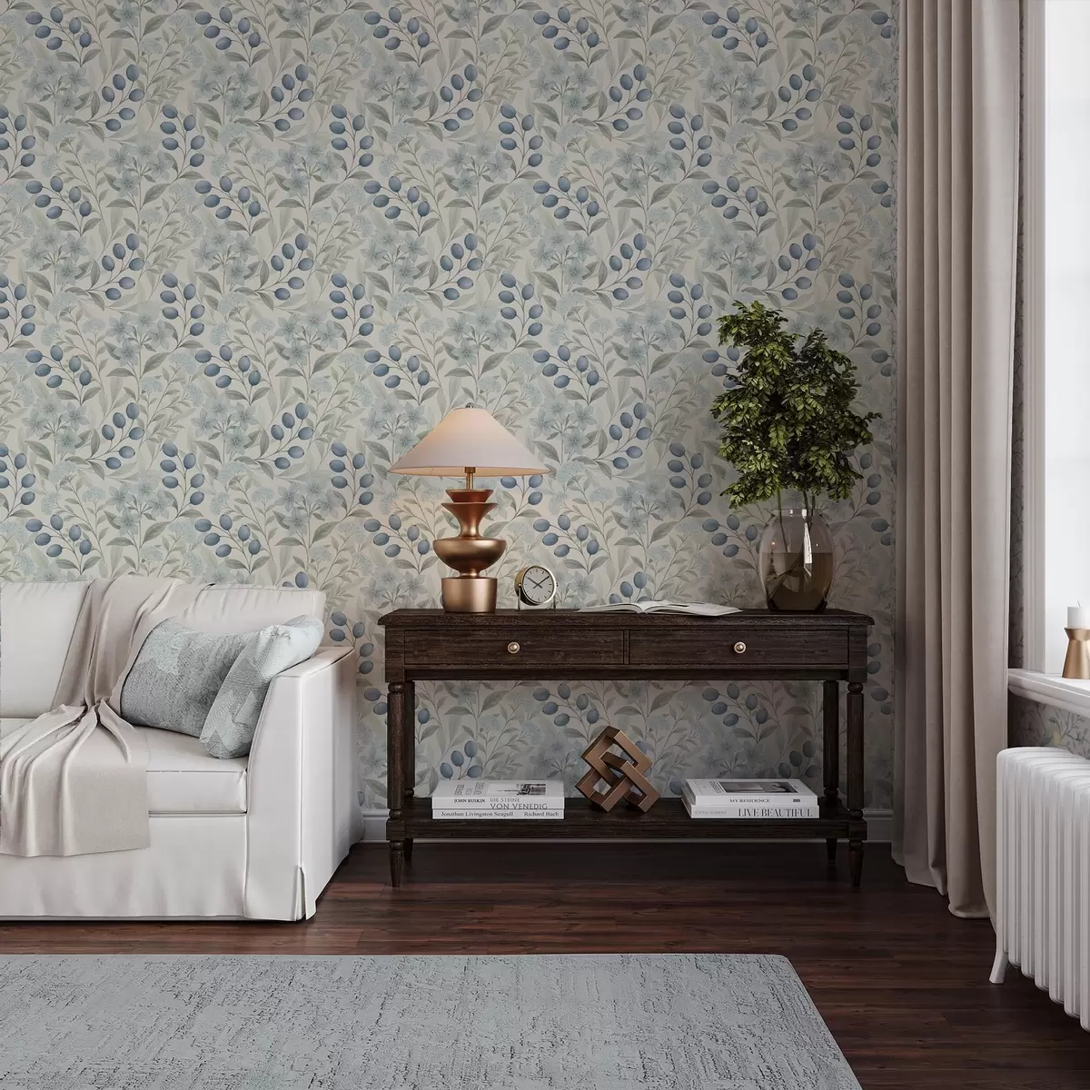 Тапети Сини плодове и светли цветя върху слонова кост a00872