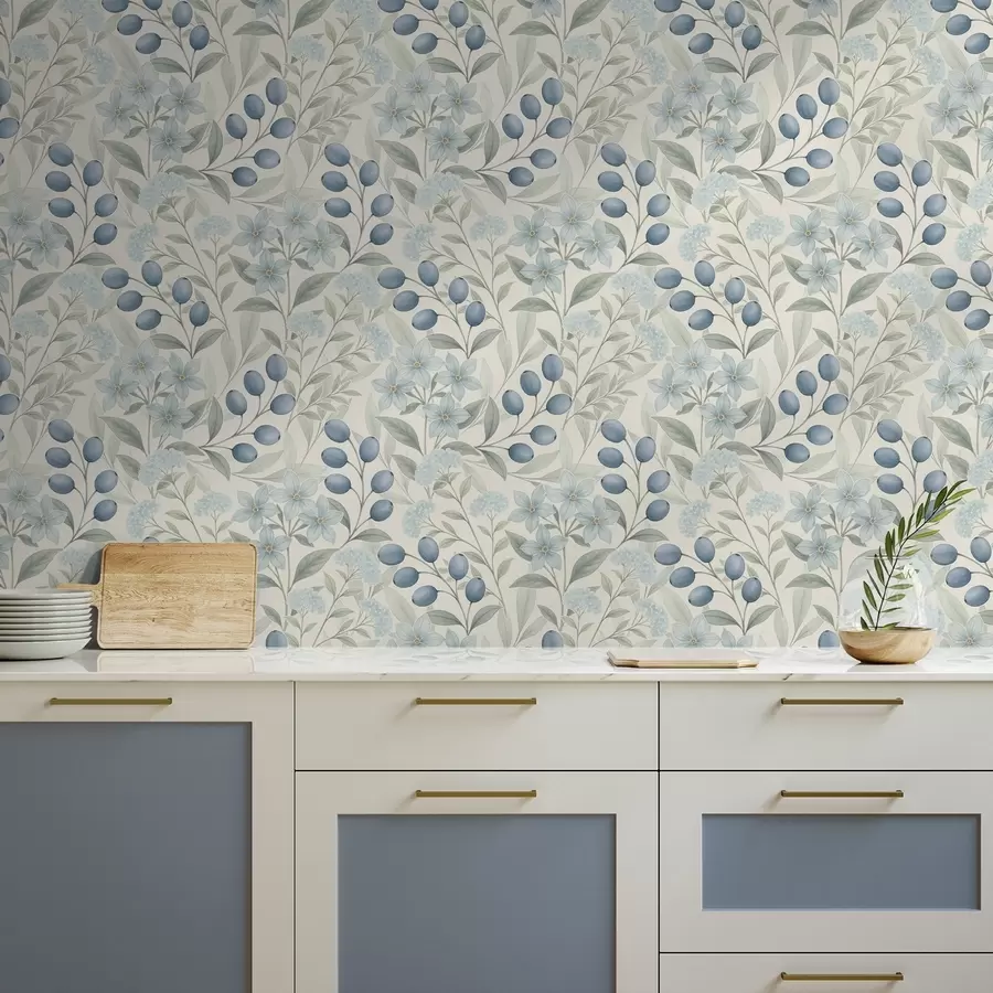 Фототапет Сини плодове и светли цветя върху слонова кост a00872