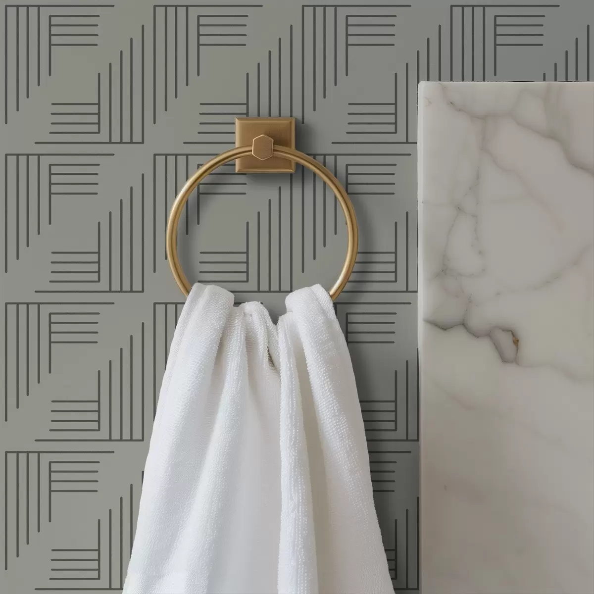 Тапети Линейни ъглови блокове, образуващи квадрати в топло сиво a00907