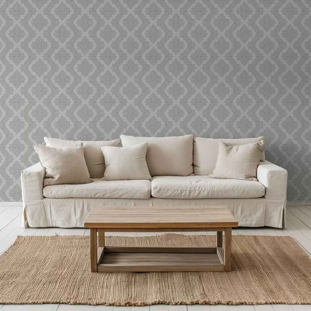 Тапети Слатени линии, образуващи стъпаловидни квадрати върху бледо сиво a00909