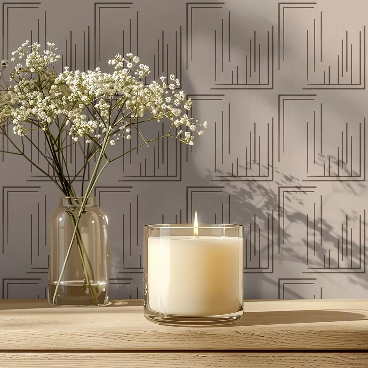 Тапети Какаови линии в ъглите на топло бежово a00910