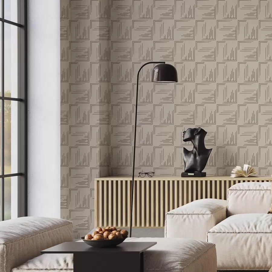 Фототапет Големи какаови ъглови квадрати с разнообразни линии, пясък a00913