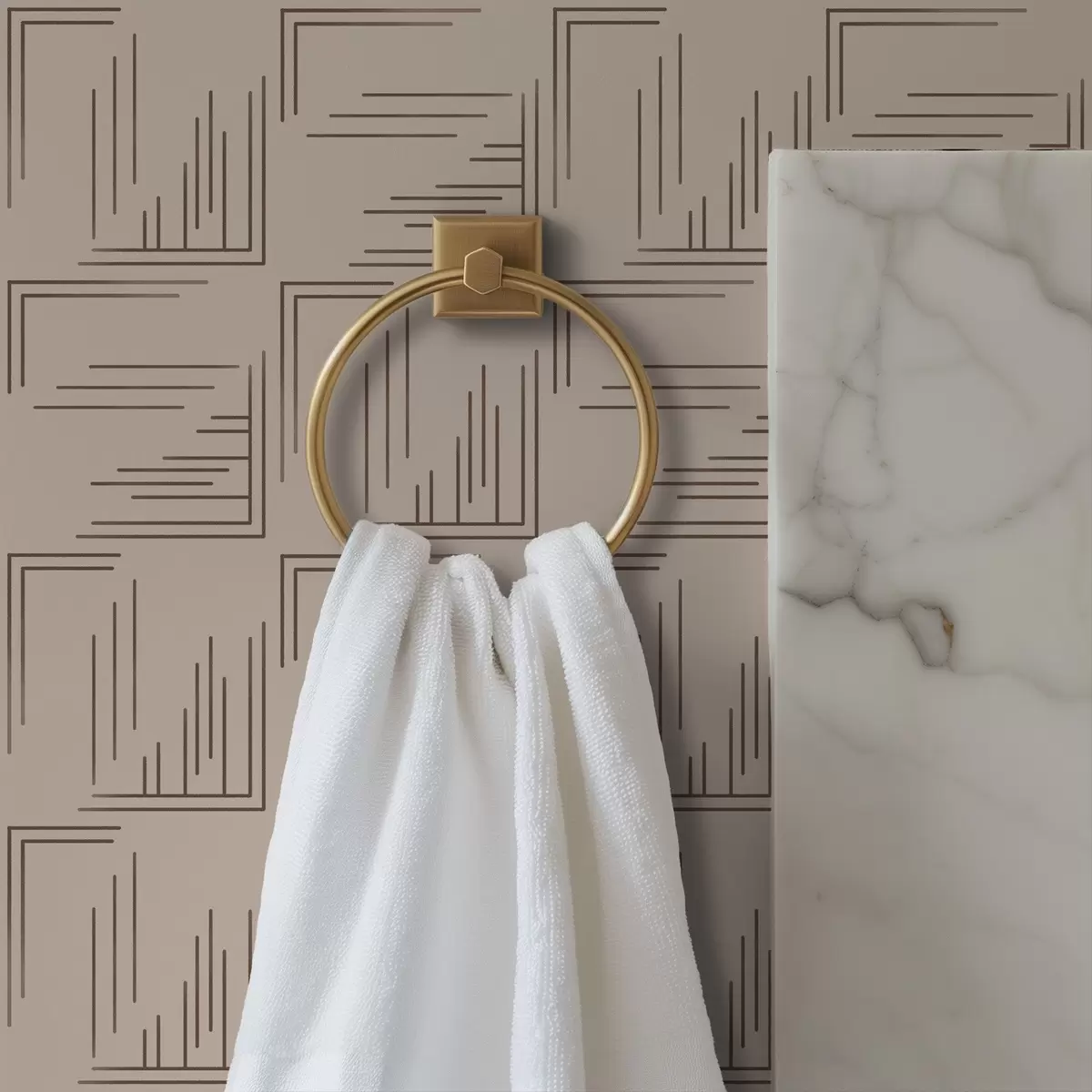 Тапети Големи какаови ъглови квадрати с разнообразни линии, пясък a00913