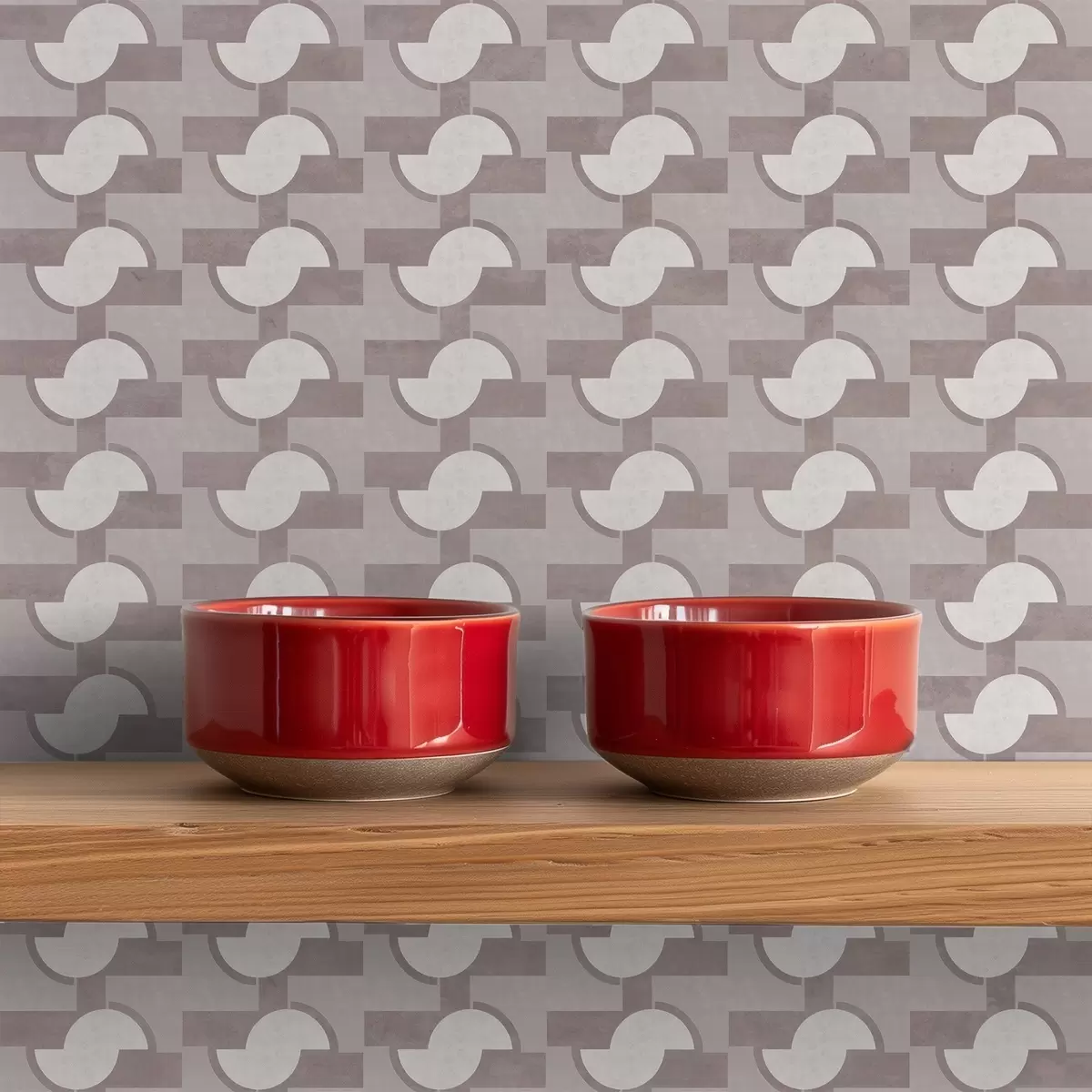 Тапети Модулни плочки в лилаво с свързани полукръгове a00915