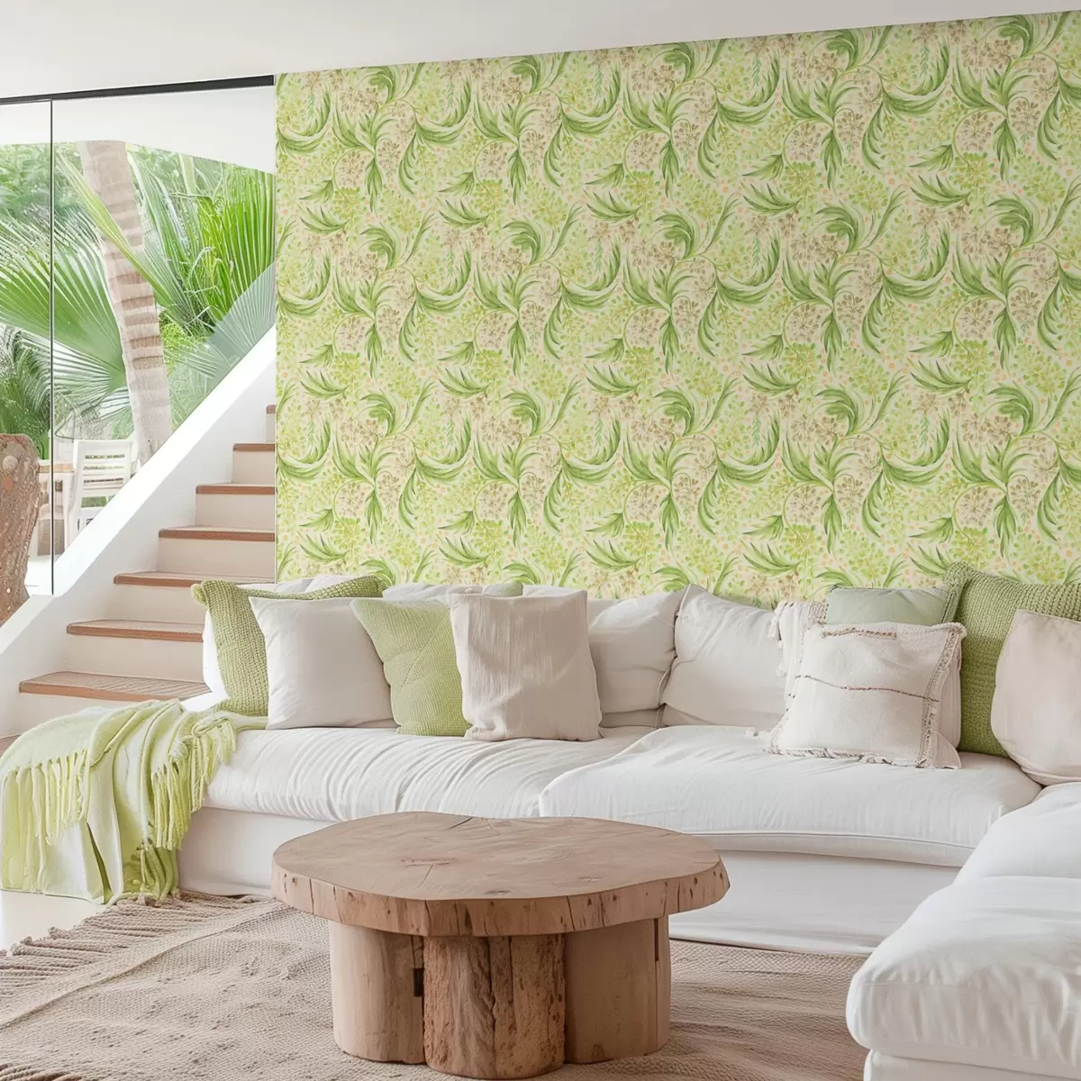 Тапети Лек флорален мотив в нежни зелени нюанси a00853