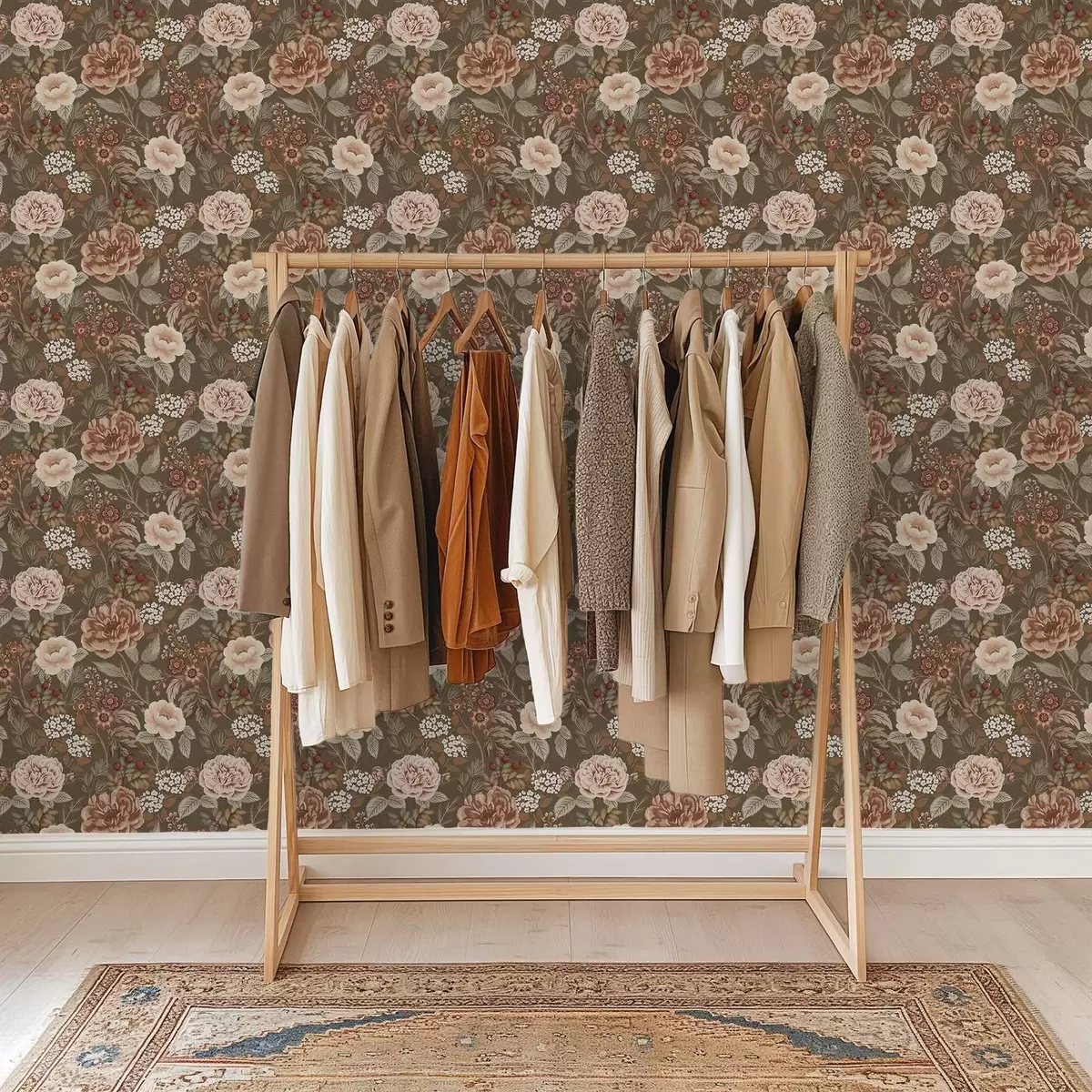 Тапети Топли рози и плодове на кафяв фон a00868