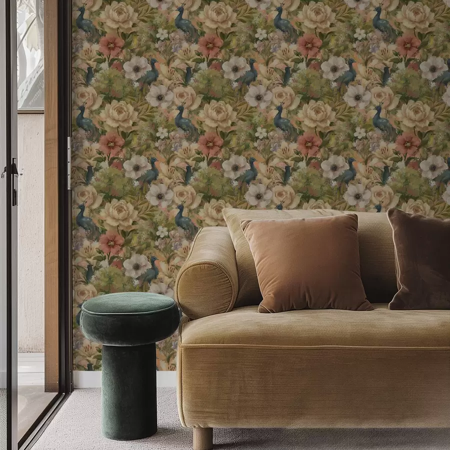 Фототапет Живописна градина с пауни и големи цветя a00885