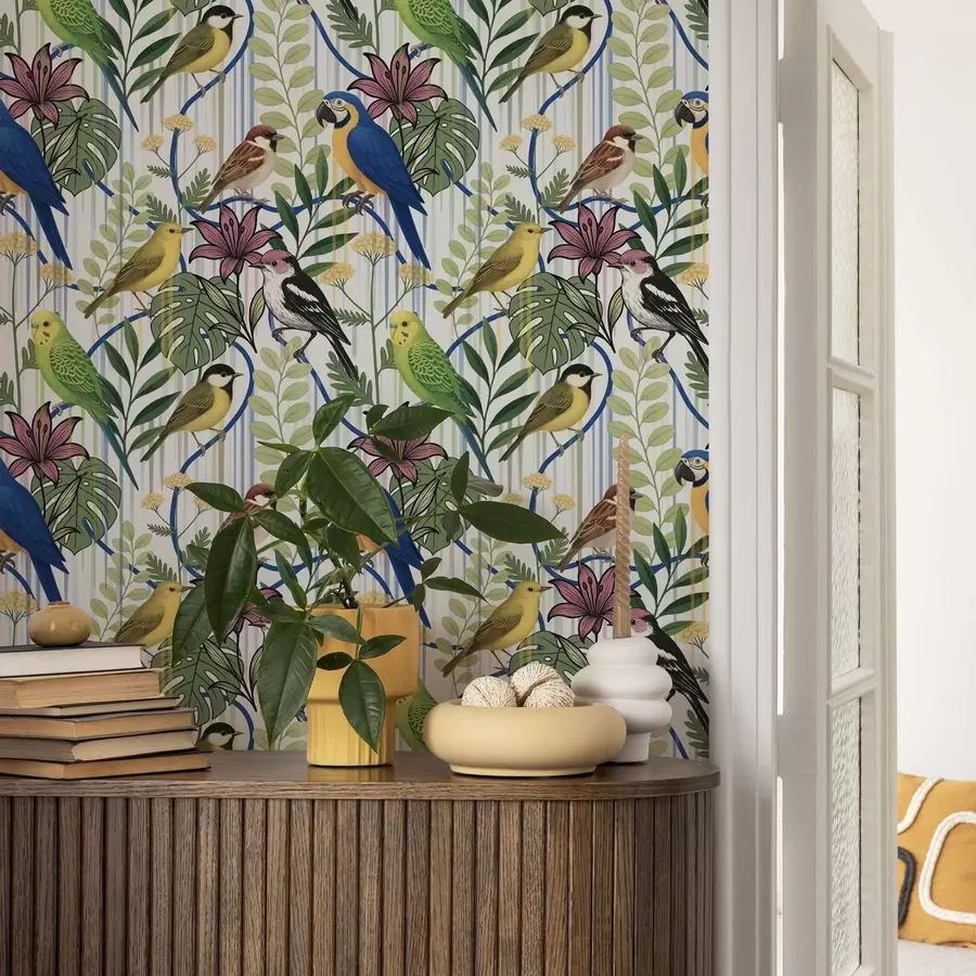 Фототапет Ярки екзотични птици сред тропическата зеленина a00887