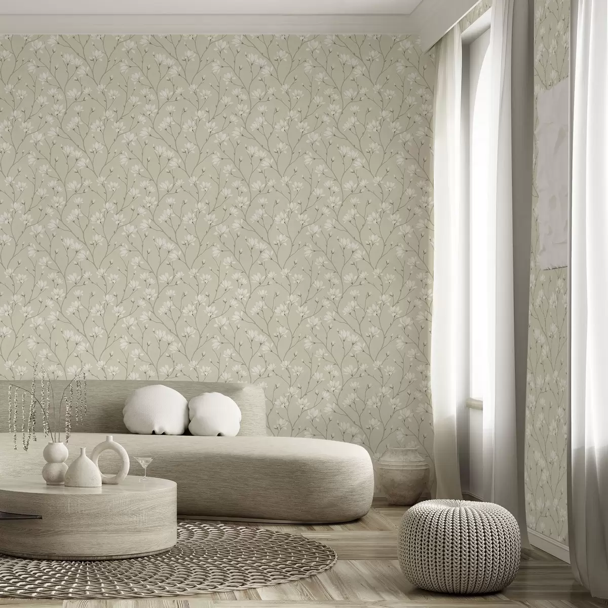 Тапети Светли магнолии на тънки бежови клони a00890