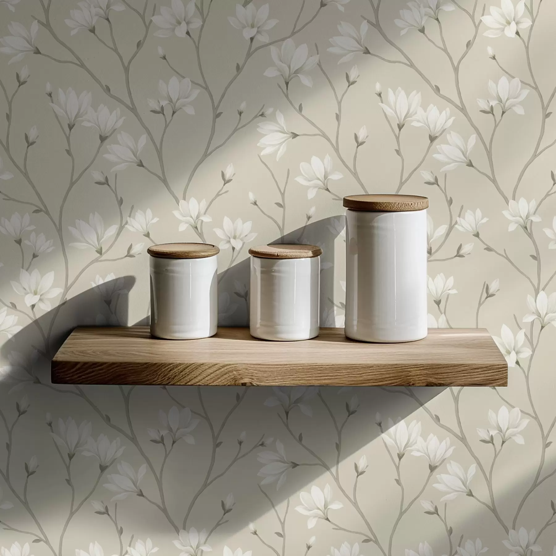 Фототапет Светли магнолии на тънки бежови клони a00890