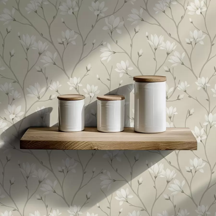 Фототапет Светли магнолии на тънки бежови клони a00890