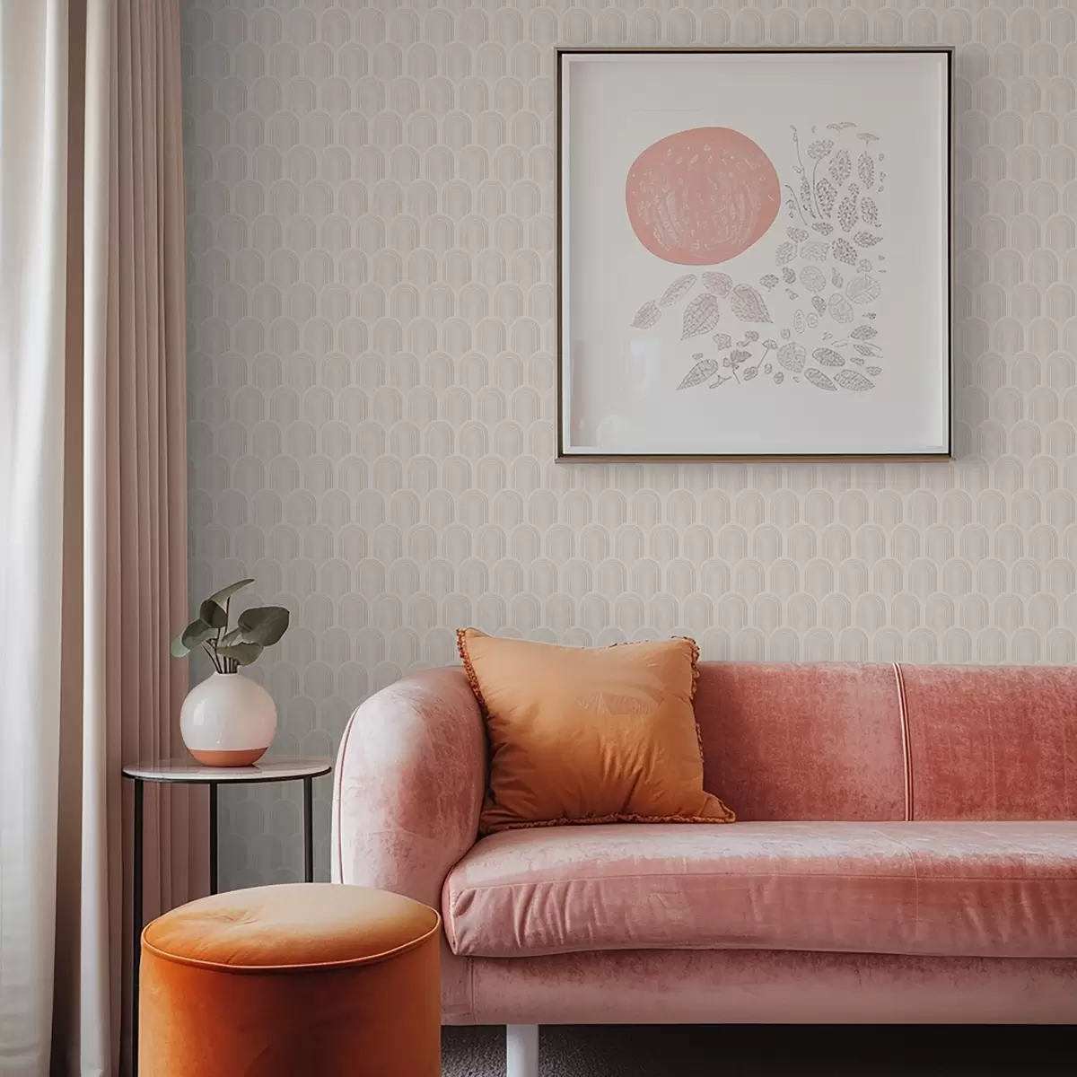 Тапети Редица арки в меки бежови ивици, ретро настроение a00923